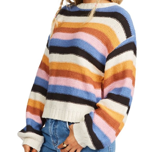 Billabong Toffee & Navy Multicolor Stripe Seeing Double Sweater - Juniors - Picture 2 of 4